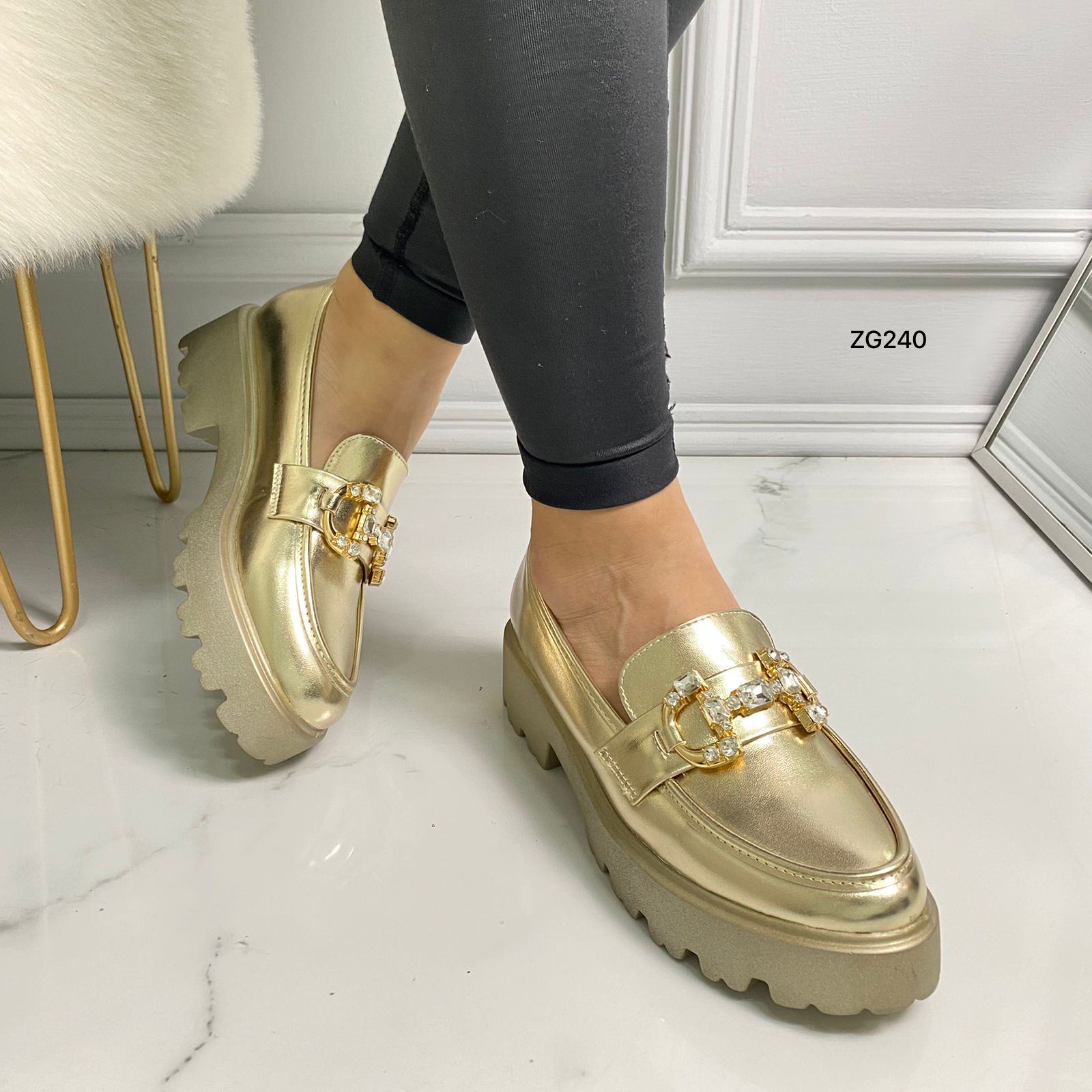 Zapato dorado apliques brillante suela 4cm 20822-2 C-20